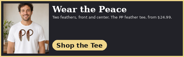 Wear the Peace. Two feathers, front and center. The PP feather tee, from $24.99. Shop the Tee